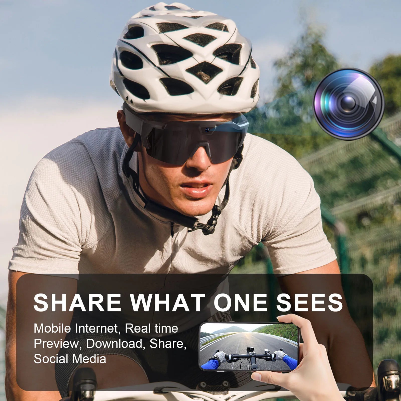 Cycling Action Sunglasses 64G ROM Sport Camera Sunglasses Sports Wearable Glasses Suitable for Men and Women