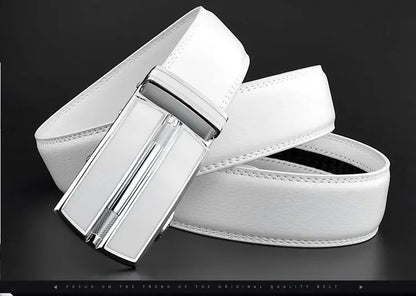 Men &amp; Women Elegant White Belt - Genuine Leather, Automatic Buckle, 3.5cm for Jeans