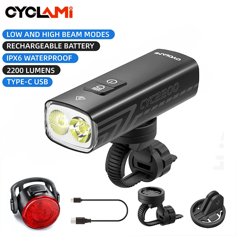 CYCLAMI Bicycle Bike Light LED 2200 Lumens High Brightness Multi-Function Road MTB Cycling Safety Front Lights Bike Front IPX6