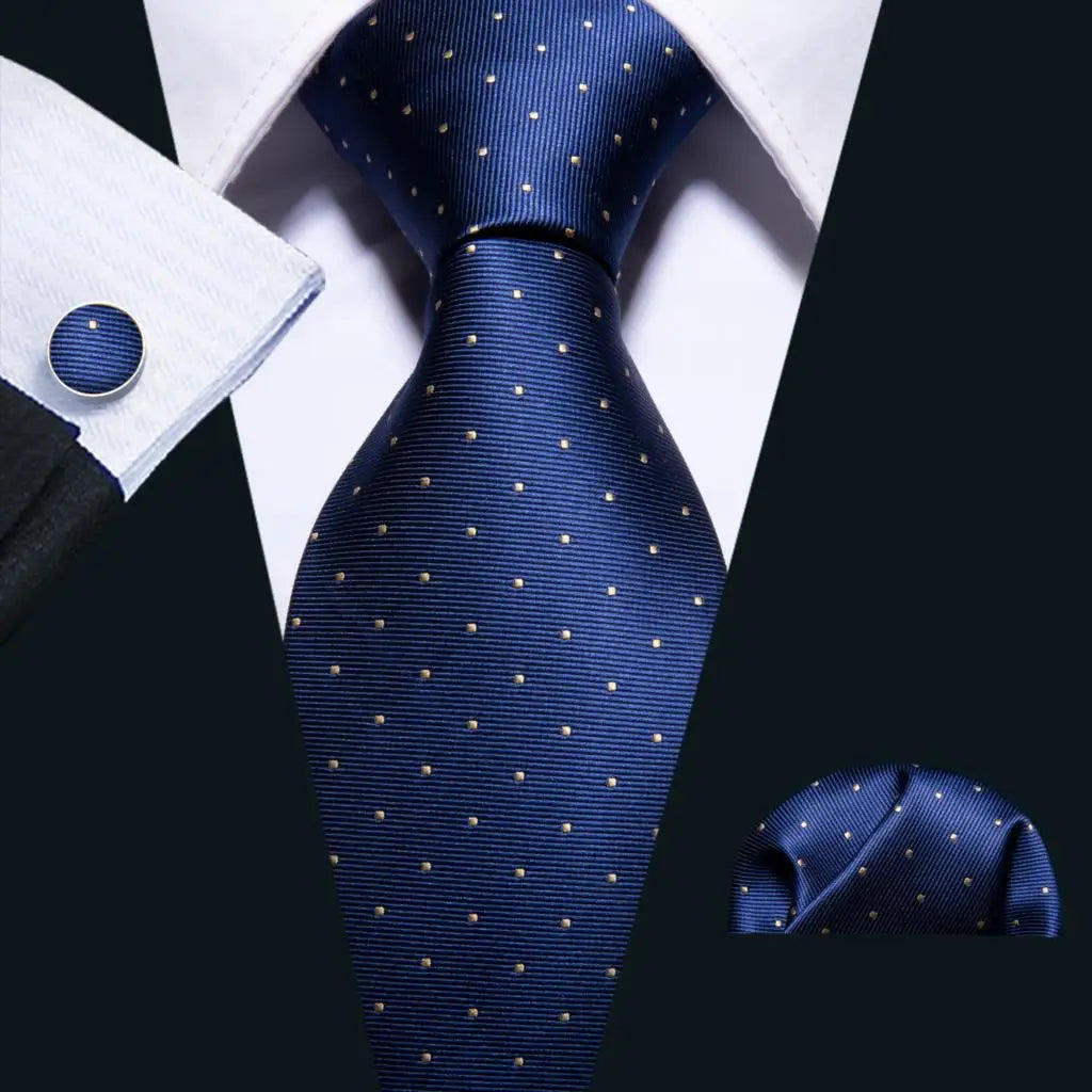 Barry.Wang Navy Royal Sky Blue Silk Men Tie Hanky Cufflinks Set Jacquard Teal Cyan Turquoise Necktie for Male Wedding Business