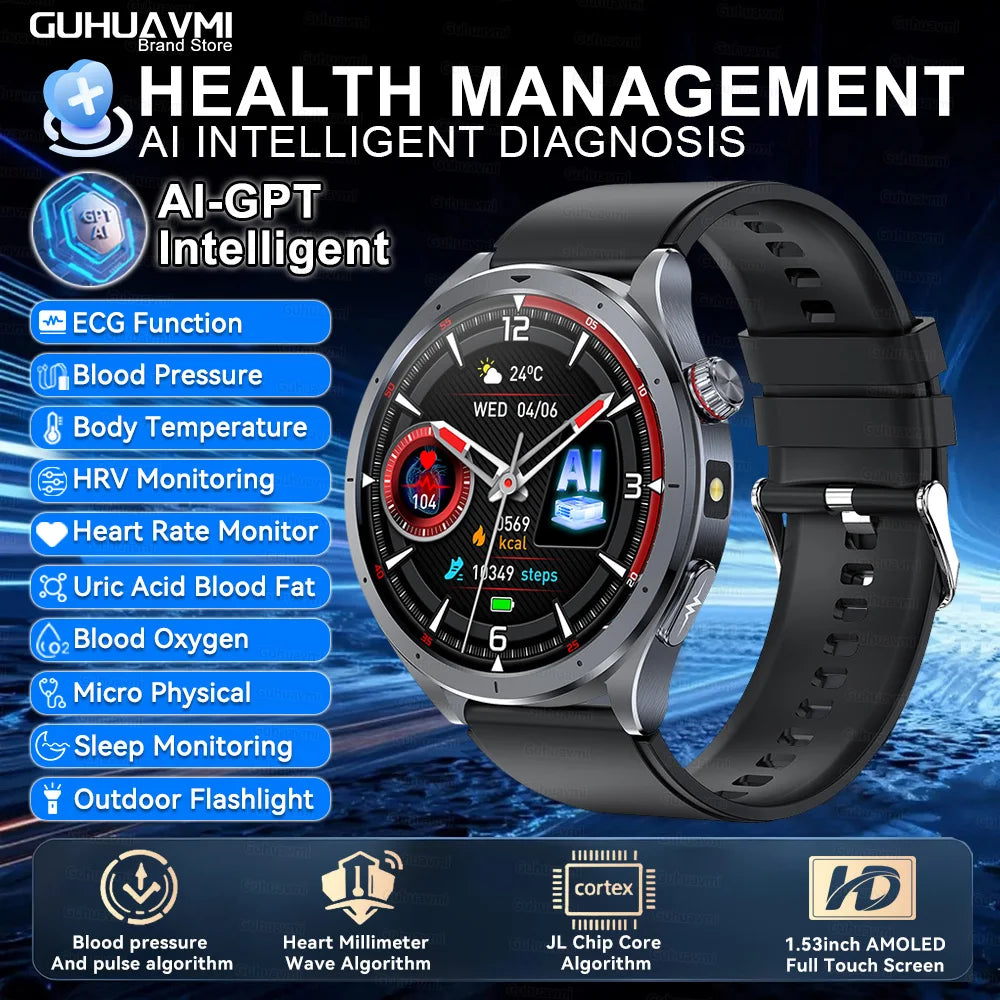 2025 New AI Health Diagnosis Smart Watch Body Analysis Uric Acid Blood lipids ECG+PPG Clock Blood pressure Smartwatch Men Women