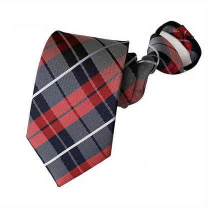 Hot Sell 8CM Zipper Tie Men Bridegroom Wedding Stripes Necktie Lazy Pre-tied Ties Pink Red Color Necktie For Men Women