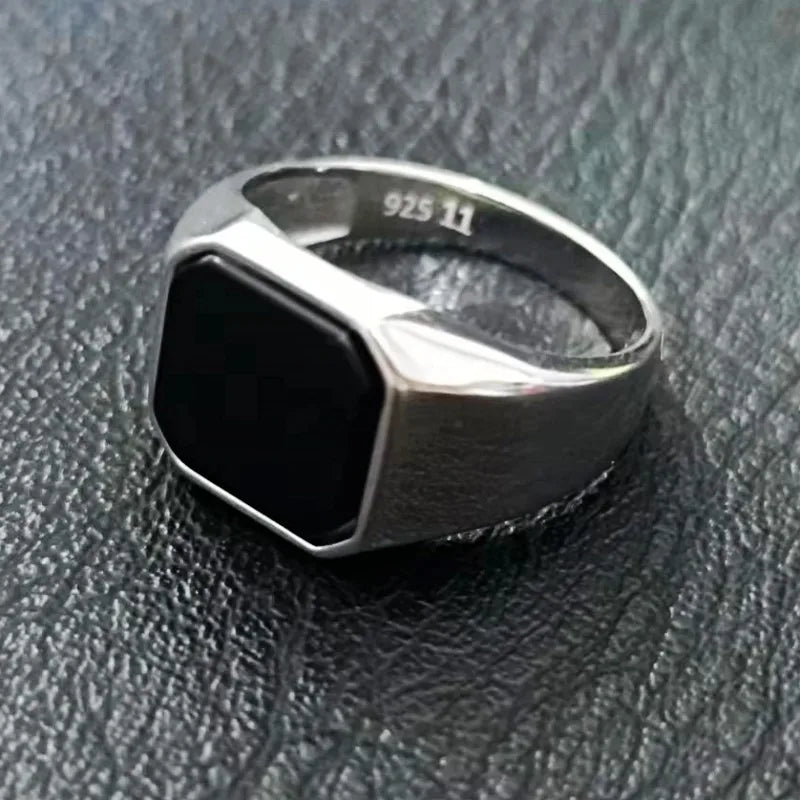 BOCAI  S925 Silver Jewelry Inlaid With Natural Malachite Stone Square Men&