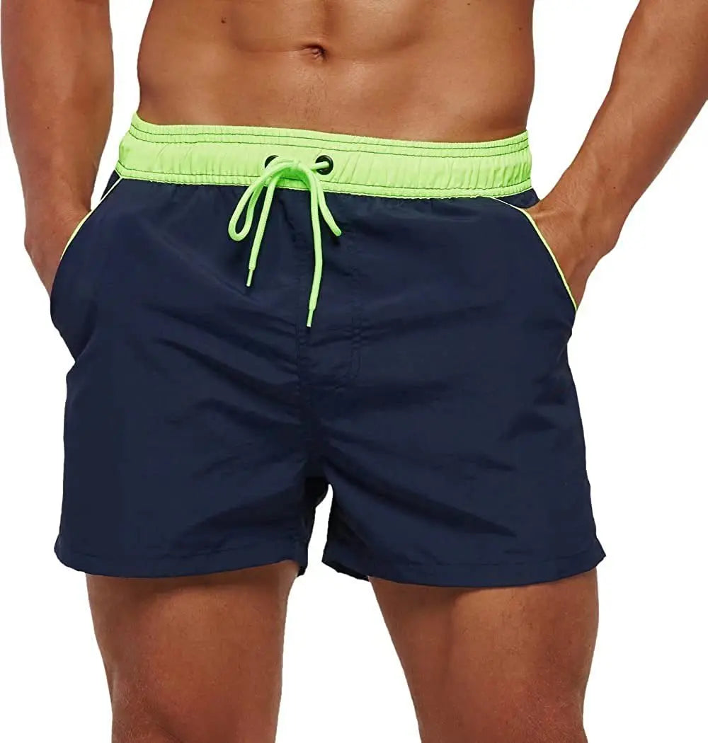 Men Summer Swim Shorts Swimwear Trunks Swimsuits Quickly Dry Surf Beach Board Elastic Waist Swim Pants Surffing Shorts with Mesh
