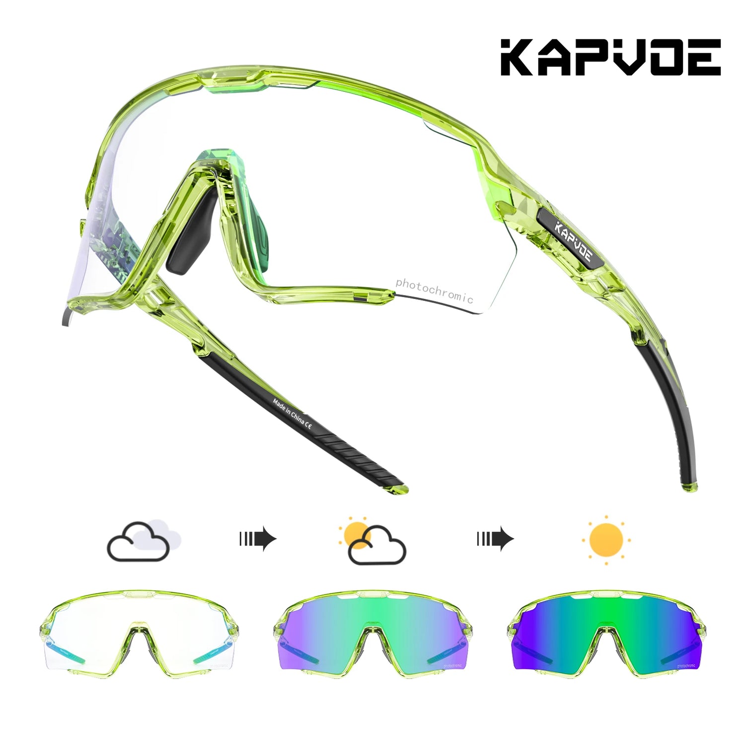 Kapvoe Cycling Glasses Photochromic Cycling Sunglasses UV400 MTB Sports Eyewear Outdoor Bicycle Goggles Bike Cycling Equipment