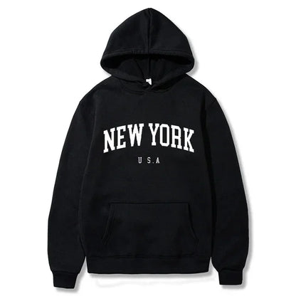 Women New York U.S.A City Hoodies Fashion Letter Printed Graphic Sweatshirts Loose CasuaMen l Harajuku Hooded Pullover Sportwear