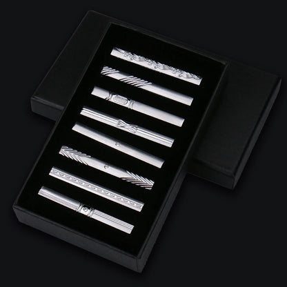 8pcs Tie Clips Metal Diamond With Box For Men Wedding Mens Necktie Clips Set Chrome Stainless Steel Jewelry Gentleman Ties Pin