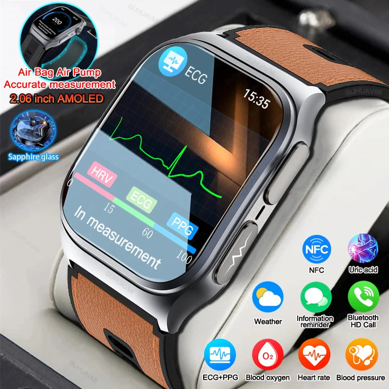 GUHUAVMI New Smart Watch Airbag air pump measurement Blood pressure Health Sport 2.06 inch AMOLED retina touch screen Smartwatch