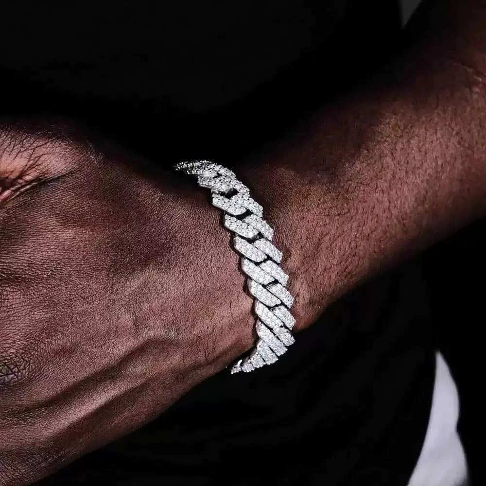 Mens Cuban Bracelet Full Diamond-Rhombus Design - Luxurious Sparkling Jewelry for Him
