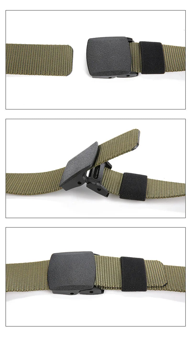 Men Belt Jeans Belts Adjustable Belt Men Outdoor Travel Waist Belt with Plastic Buckle for Pants Soft Nylon Sports Accessories