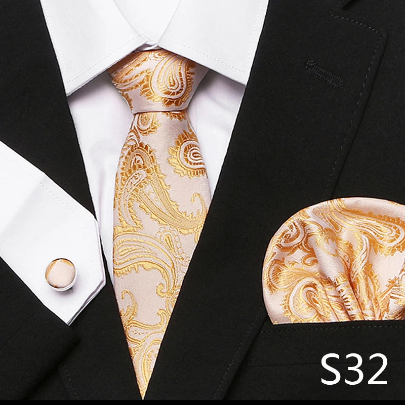 Men`s Tie Red Plaid print Jacquard Woven Tie Hanky Cufflinks Sets For Formal Wedding Business Party Free Postage