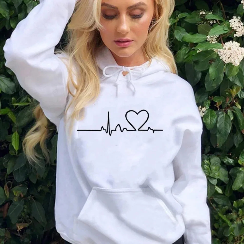 Women Casual Hoodies Heartbeat Print Men&
