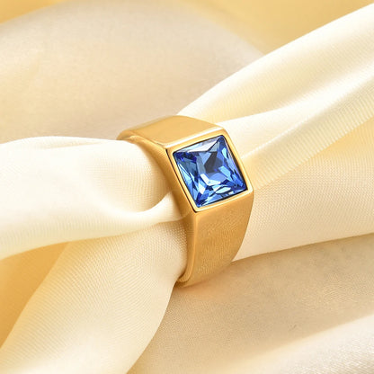 VQYSKO Big Square Cut Stone Signet Ring Exquisite Large Colour Quartz Cocktail Ring For Women Men Jewelry Party Gifts