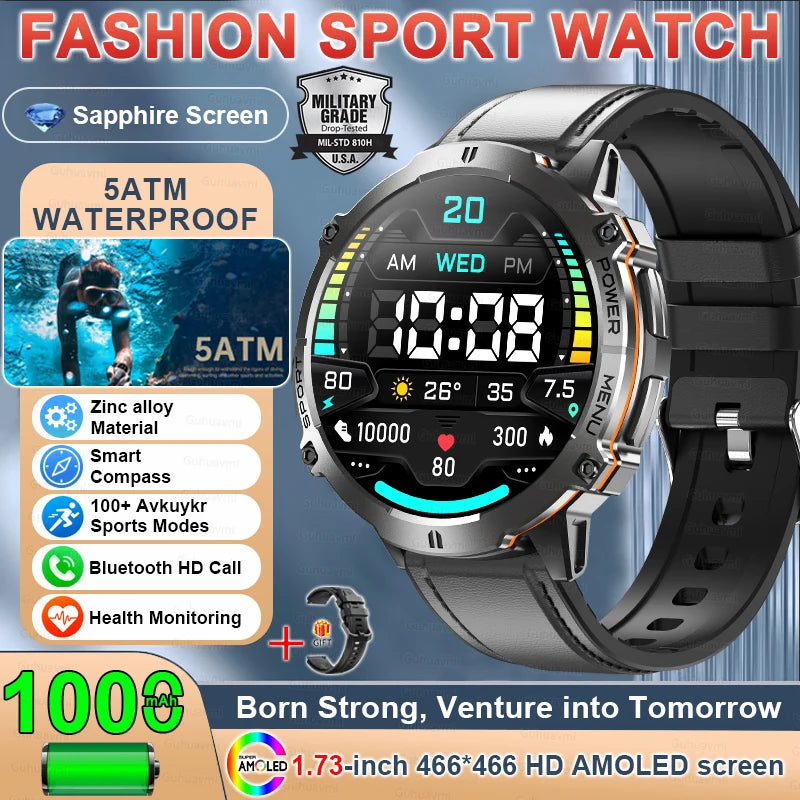 New TANK X3 1000mAh Large Battery Durable Adult Smart Watch GPS Compass Altimeter 5ATM Waterproof BT Call Sports Smartwatch Men
