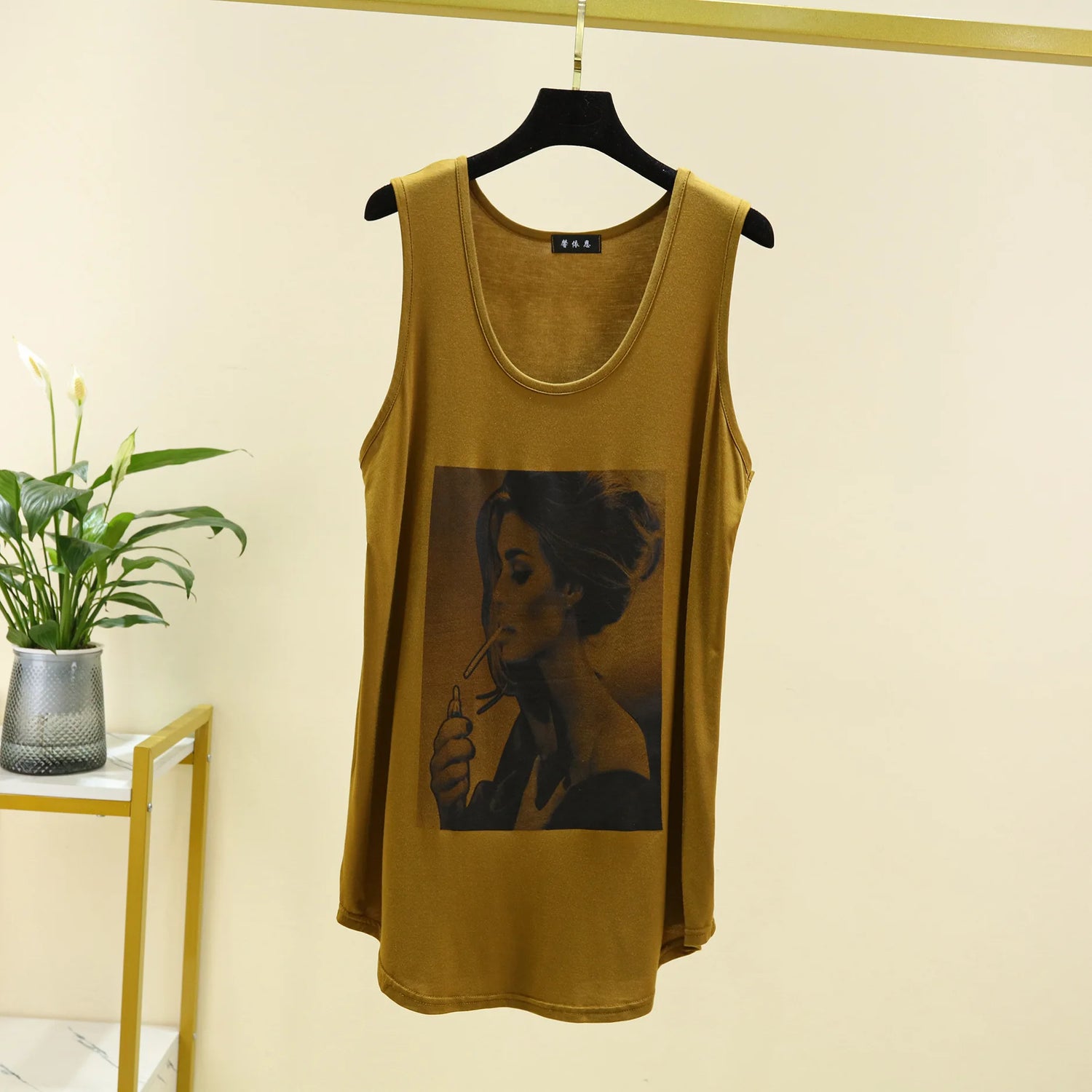 Women Long Tank Tops O-Neck Fashion Print Beauty&