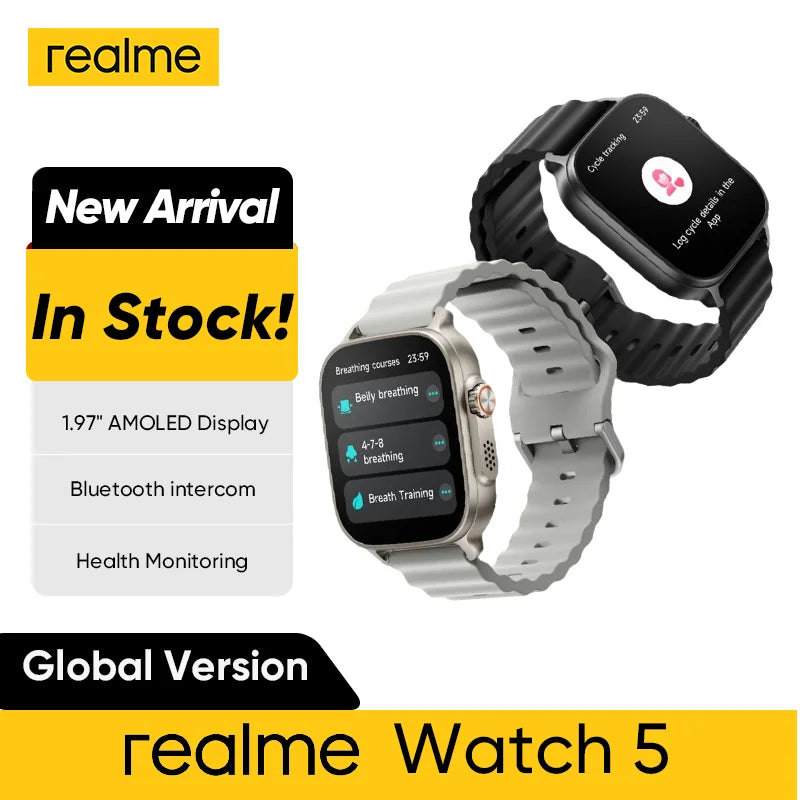 realme Watch 5 Smart Watch Global Version 1.97" AMOLED Display Sports &amp; Health Monitoring 14-day Battery Life IP68 Bluetooth 5.3