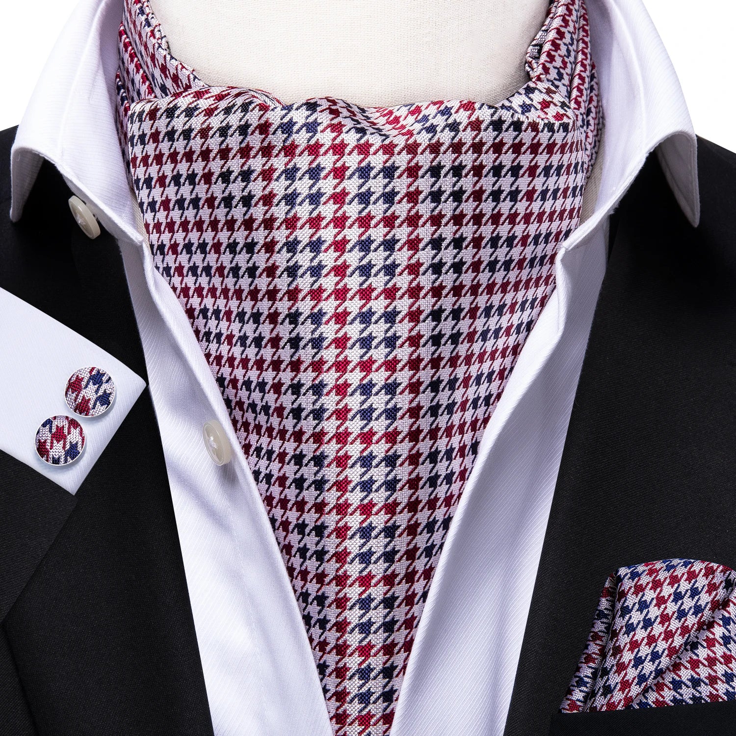 Hi-Tie Silk Mens Ascot Hanky Cufflinks Set Black Yellow White Paisley Cravat Tie Vest Dress Ascots Self Vintage Jacquard Woven