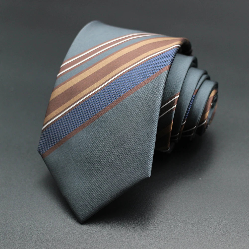 Luxury 7CM Mens Tie Necktie Red Green Stripes Solid Tie For Man Groom Jacquard Woven Neck Tie For Business Wedding Party