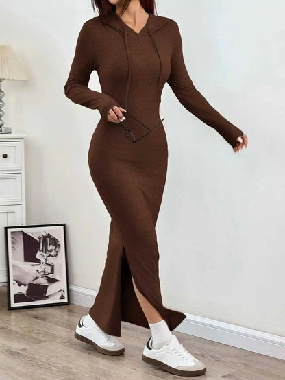 Spring and Autumn New Hooded Long Cross Knee Casual Fashion Dress