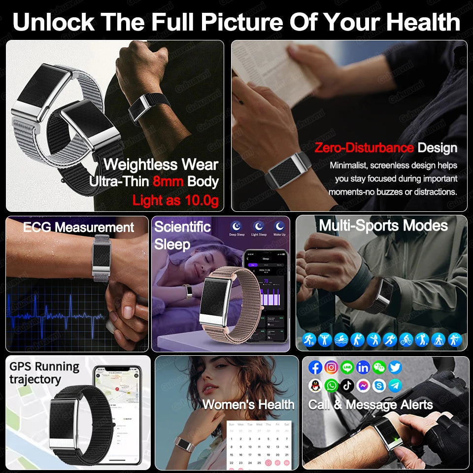 2026 No Screen Health Smart Bracelet ECG Detection Blood Lipids Uric Acid  Heart Rate IP68 Sports Smart Bracelet For Andrio IOS