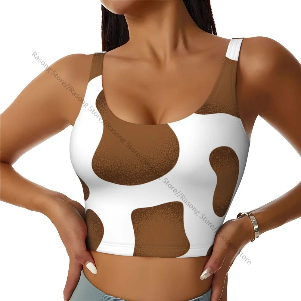 Women Sexy Sports Vest Cow Domestic Pattern Female Streetwear Sport Lingerie Tee Crop Top