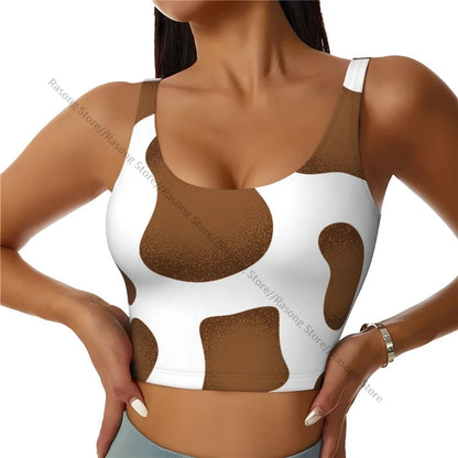 Women Sexy Sports Vest Cow Domestic Pattern Female Streetwear Sport Lingerie Tee Crop Top