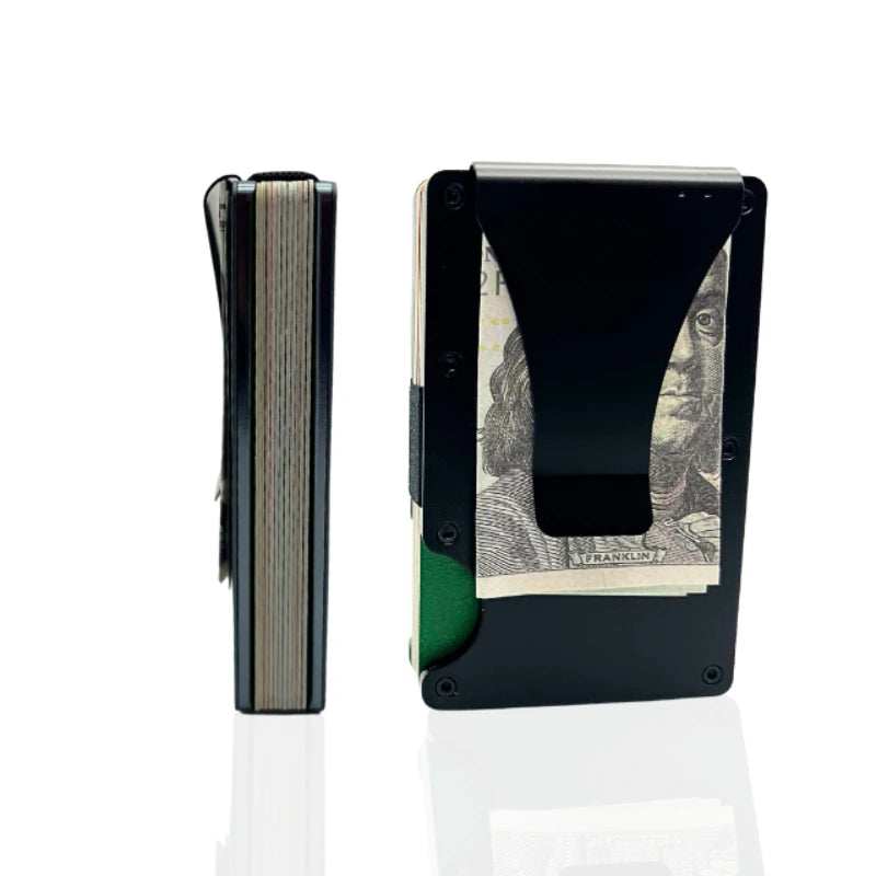 Minimalist Slim RFID Blocking Wallet For Men - Light Weight, Durable &amp; Compact- Aluminum Wallet With Money Clip (Black）