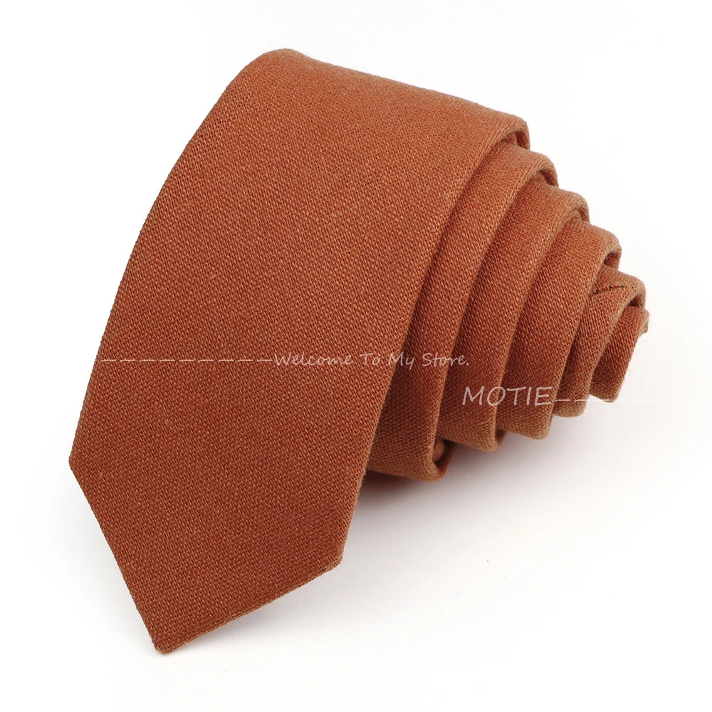 Mens Ties 6cm Classic Cotton Handmade Skinny Neck Ties For Men Soild Color Narrow Collar Slim Orange Grey Blue Tie Casual Tie