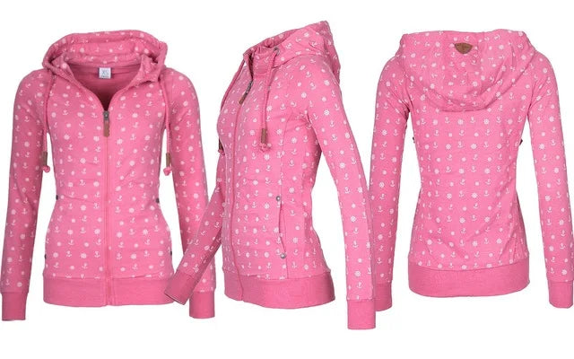 Floral Print Loose Long Sve Zipper Jaet Women&