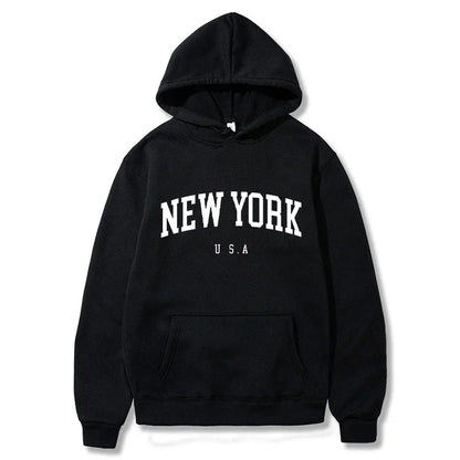 Women New York U.S.A City Hoodies Fashion Letter Printed Graphic Sweatshirts Loose CasuaMen l Harajuku Hooded Pullover Sportwear