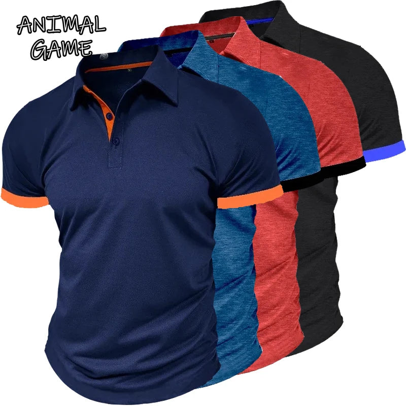 Animal Game Mens Short Sleeve Polo Shirt Solid Color Streetwear Lightweight Lapel T Shirts for Men Summer Sport Business Shirt