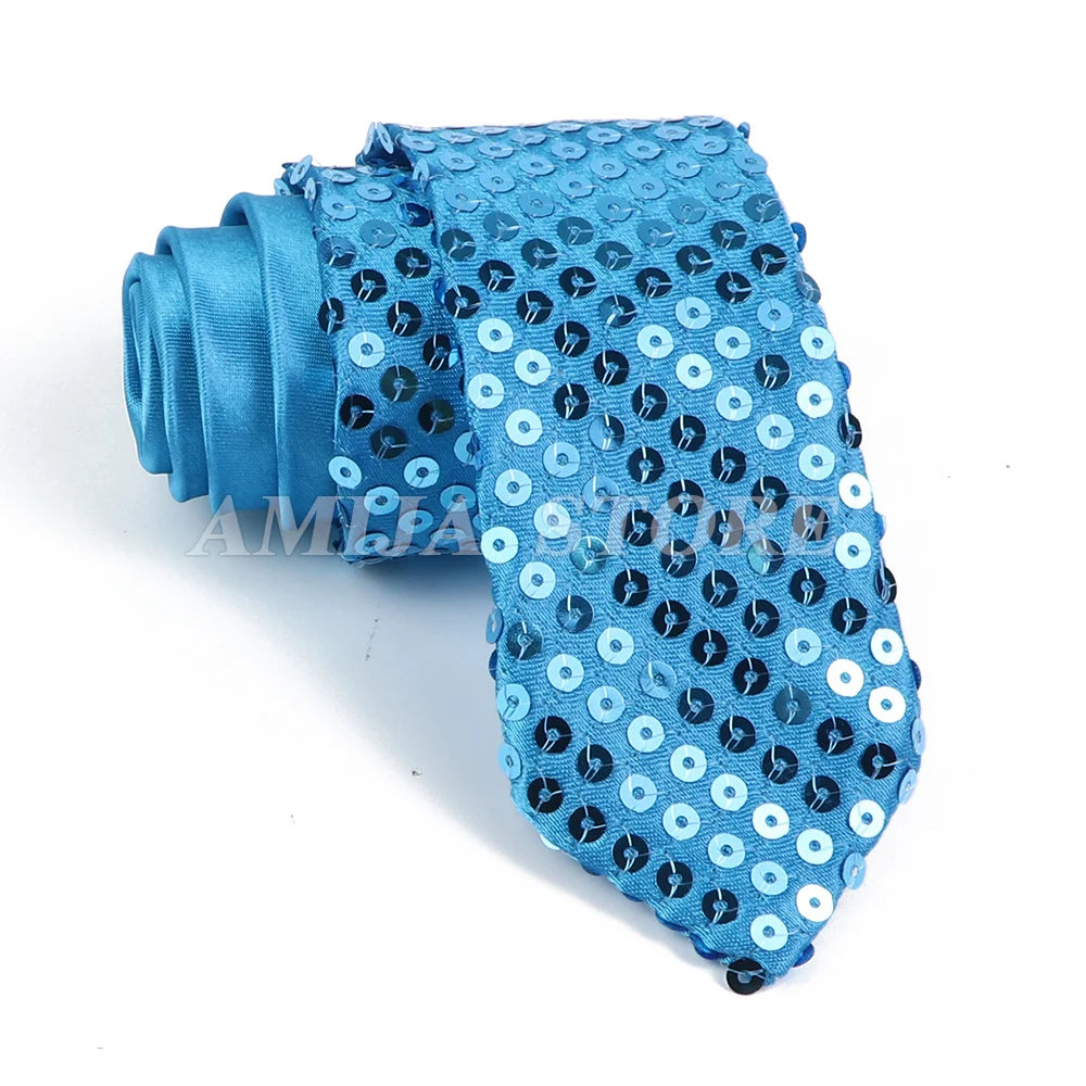 Shiny Sequins Neck Ties Men Women Stage Black Pink Blue Glitter Performance Prom Paillette Accessories Fashion Party 5cm Necktie