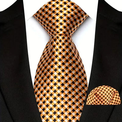 Mens 8cm Tie Set Orange Brown Floral Stripes Wedding Tie Hadkerchief Set For Men Fashion Design Quality Hanky Necktie Set