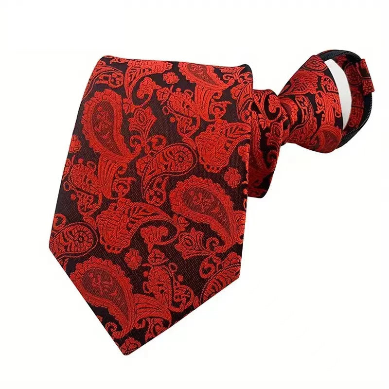 Hot Sell 8CM Zipper Tie Men Bridegroom Wedding Stripes Necktie Lazy Pre-tied Ties Pink Red Color Necktie For Men Women