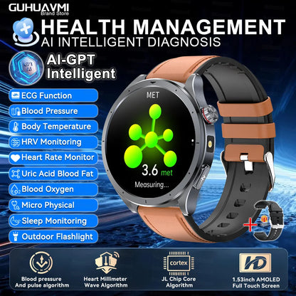 2025 New AI Health Diagnosis Smart Watch Body Analysis Uric Acid Blood lipids ECG+PPG Clock Blood pressure Smartwatch Men Women
