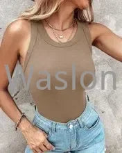 Fashion Tank Top Women Clothing Summer New Round Neck Ribbed with Bra Pads Casual Solid Color Sleeveless Tops for Female