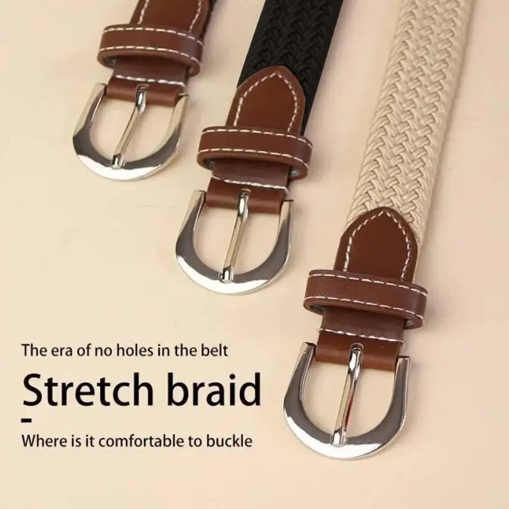100cm Casual Knitted Pin Buckle Men Belt Woven Canvas Elastic Expandable Braided Stretch Belts For Women Jeans Female Belt