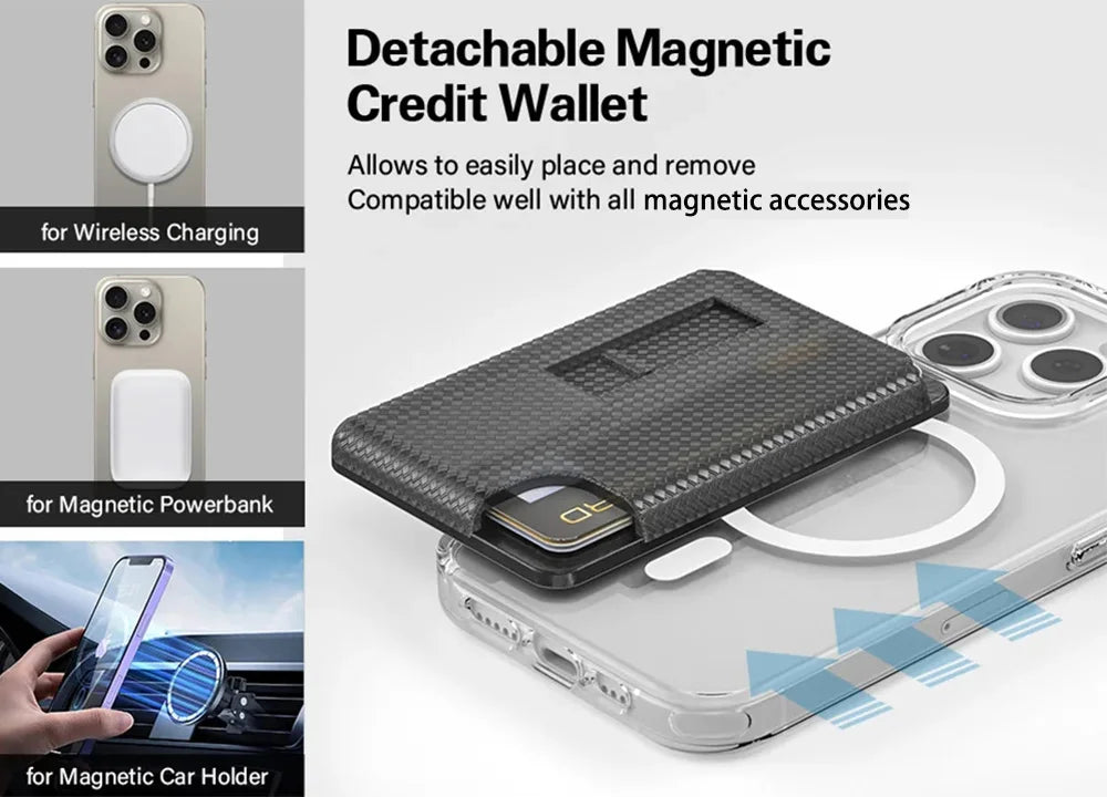 Grippopso Universal Magnetic Wallet Case Men Women Phone Card Holder Wallet With Finger Ring Holder Anti-scratch Card Case