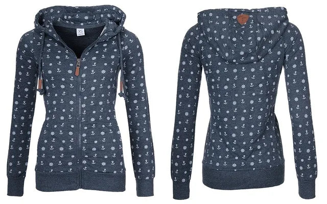 Floral Print Loose Long Sve Zipper Jaet Women&