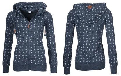 Floral Print Loose Long Sve Zipper Jaet Women&
