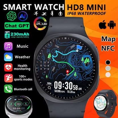 2026 New Watches 8 Mini GPS Track Smart Watch For Men Women Health Sport AMOLED Heart Rate Bluetooth Call Waterproof Smartwatch