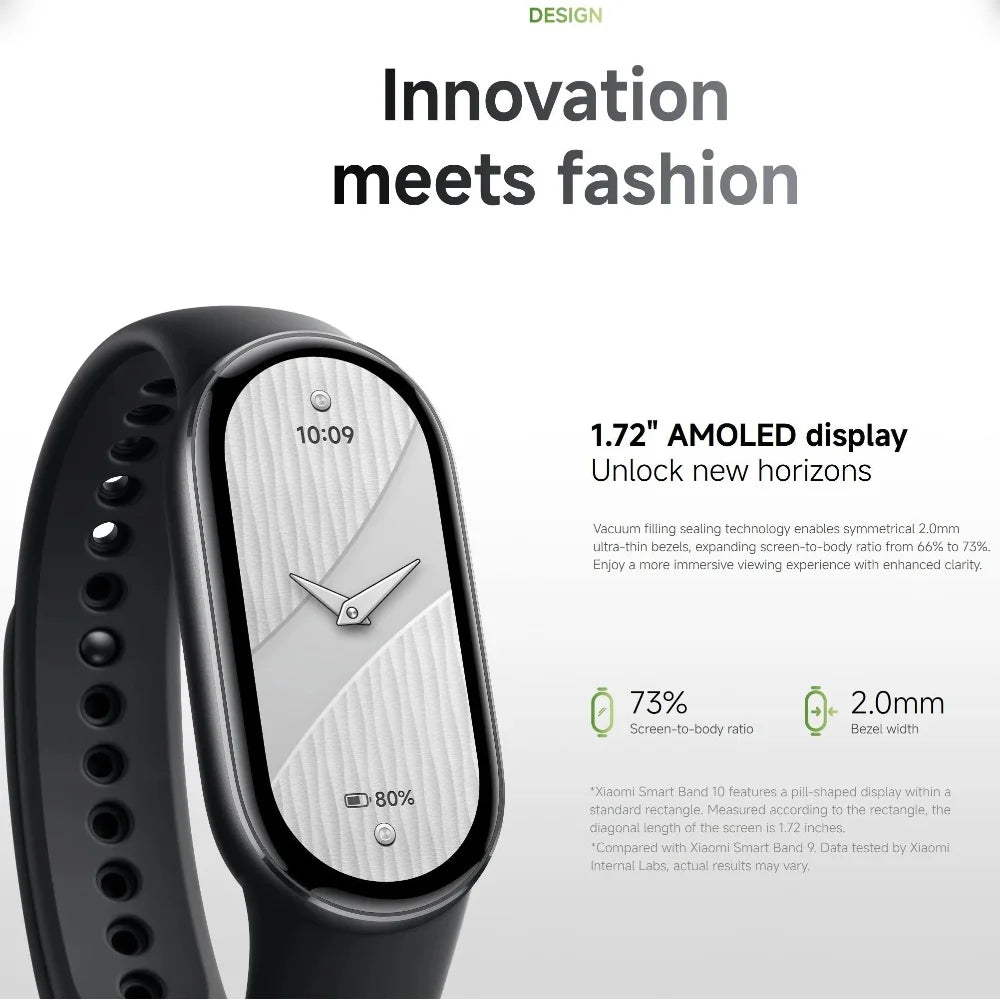 Global Version Xiaomi Smart Band 10 150+ Sports Modes Sleep Monitoring 1.72" AMOLED Display 21-day Battery Mi Wrist Sport Watch
