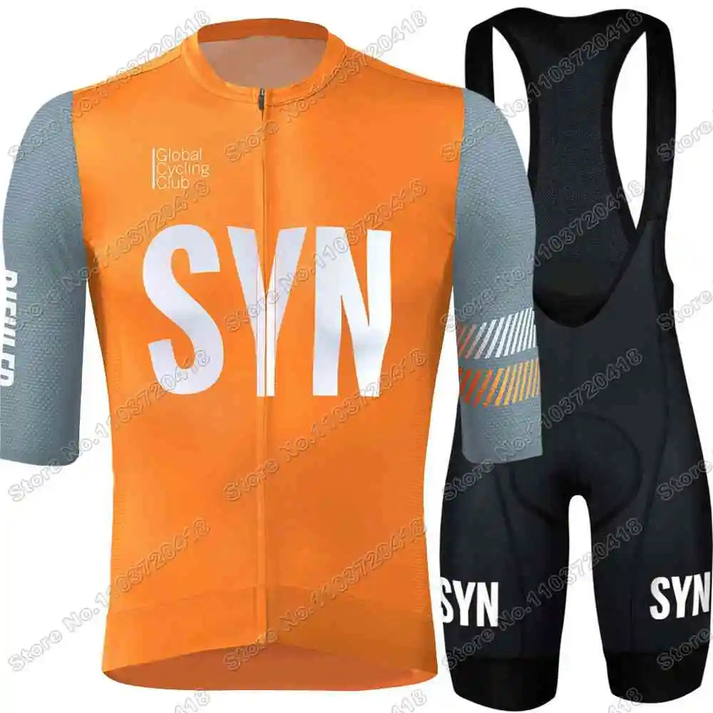 2025 SYN Cycling Jersey Set Pink Orange Green Grey Cycling Clothing Men Short Sleeve Kit Road Bike Shirt Suit Bicycle Bib Shorts