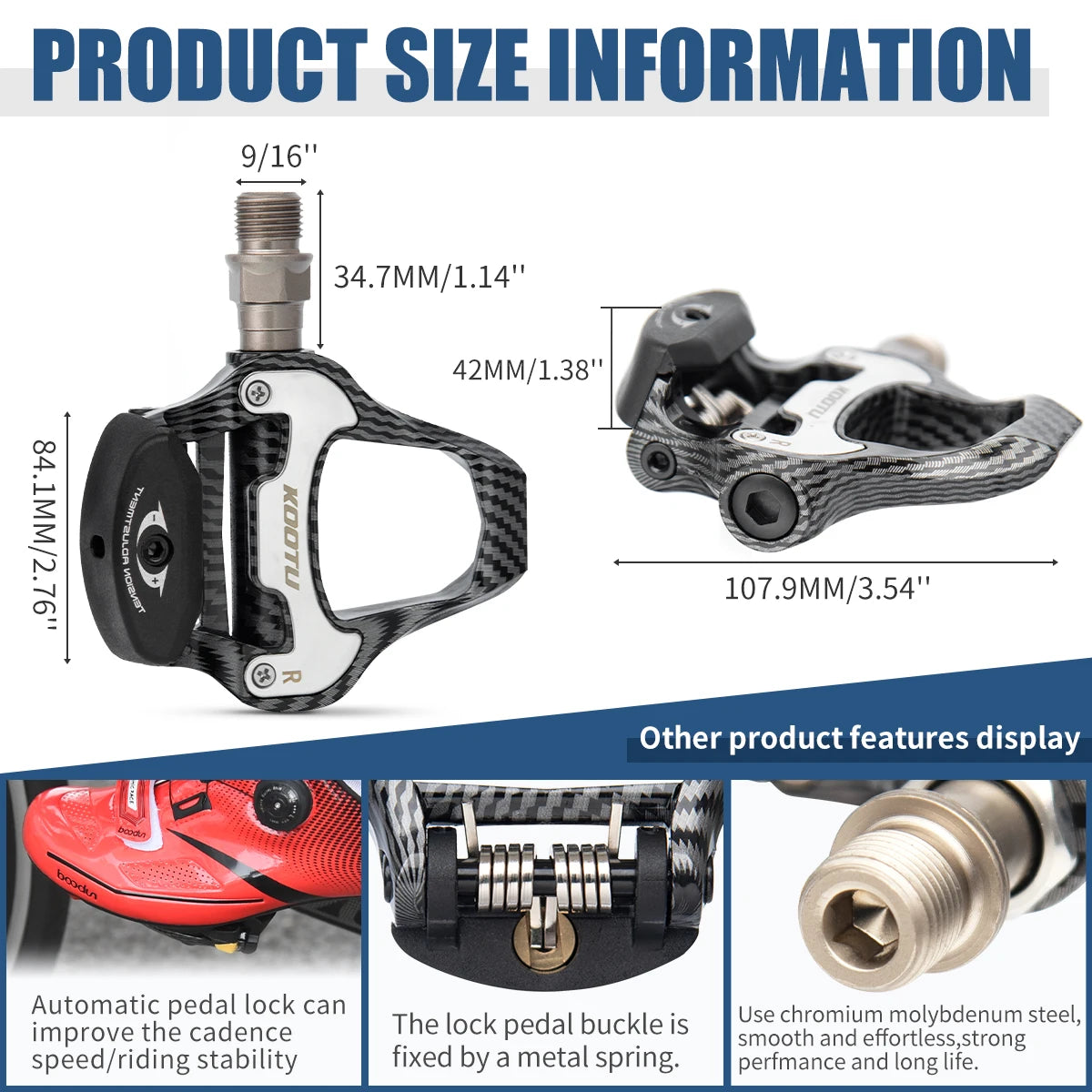 Carbon Pattern Road Bike Pedals Clipless Pedals Bicycle Racing Shoe Pedals For Shimano/KEO System System Clip-On Pedals