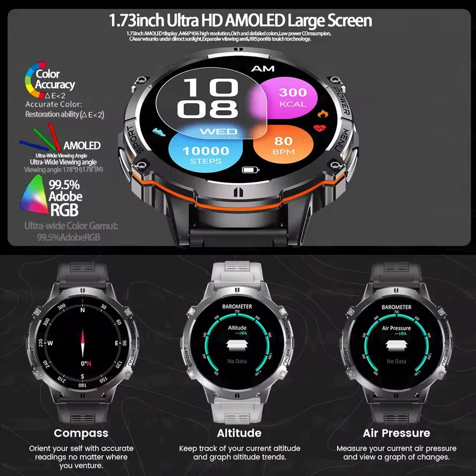 New TANK X3 1000mAh Large Battery Durable Adult Smart Watch GPS Compass Altimeter 5ATM Waterproof BT Call Sports Smartwatch Men