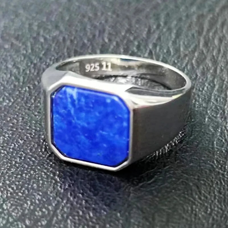 BOCAI  S925 Silver Jewelry Inlaid With Natural Malachite Stone Square Men&