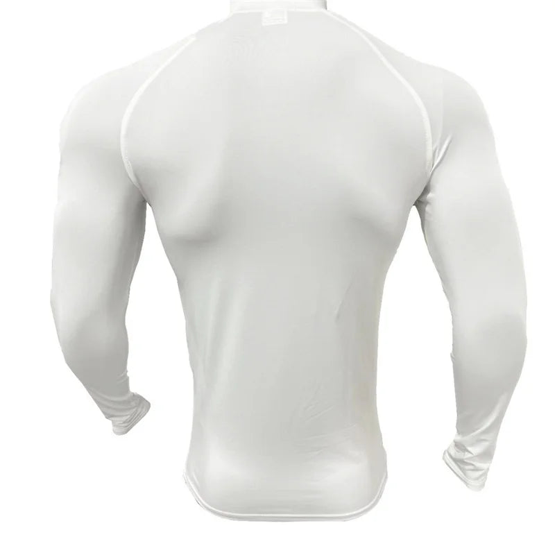 Fitness Compression Sport T-shirt Gym Running Exercise Elastic Long Sleeves Sweatshirt half zip High neck Tops men Tight T-shirt