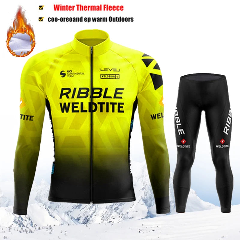2025 Pro Warm Winter Thermal Fleece Cycling Jersey Sets Men Outdoor Riding MTB Ropa Ciclismo Bib Pants Set Team Cycling Clothing