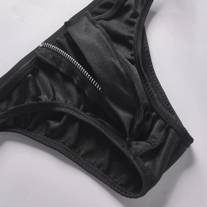 Men Bikini Briefs Underwear Man Sexy Zipper Mini Underpants Cuecas Calzoncillos Slips Mens Soft Breathable Lingerie Panties