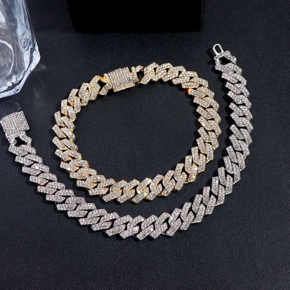 Mens Cuban Bracelet Full Diamond-Rhombus Design - Luxurious Sparkling Jewelry for Him